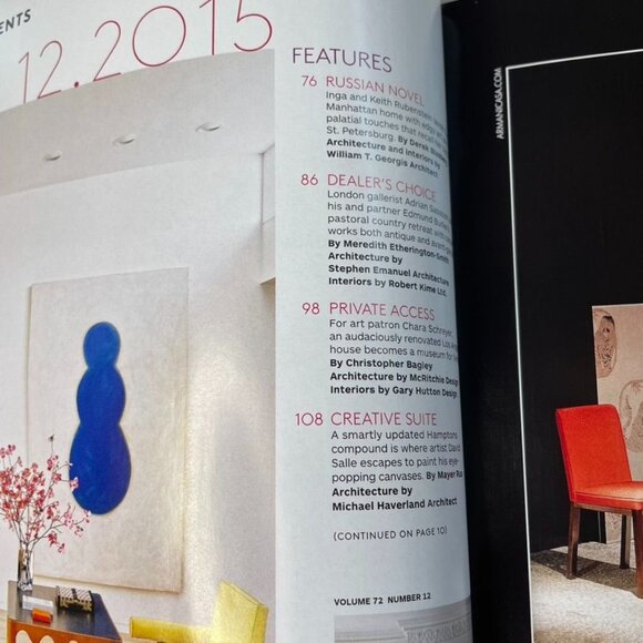 Architectural Digest Magazine u December 2015  Vol 72 Issue 12 Home Interior Des - Picture 3 of 5
